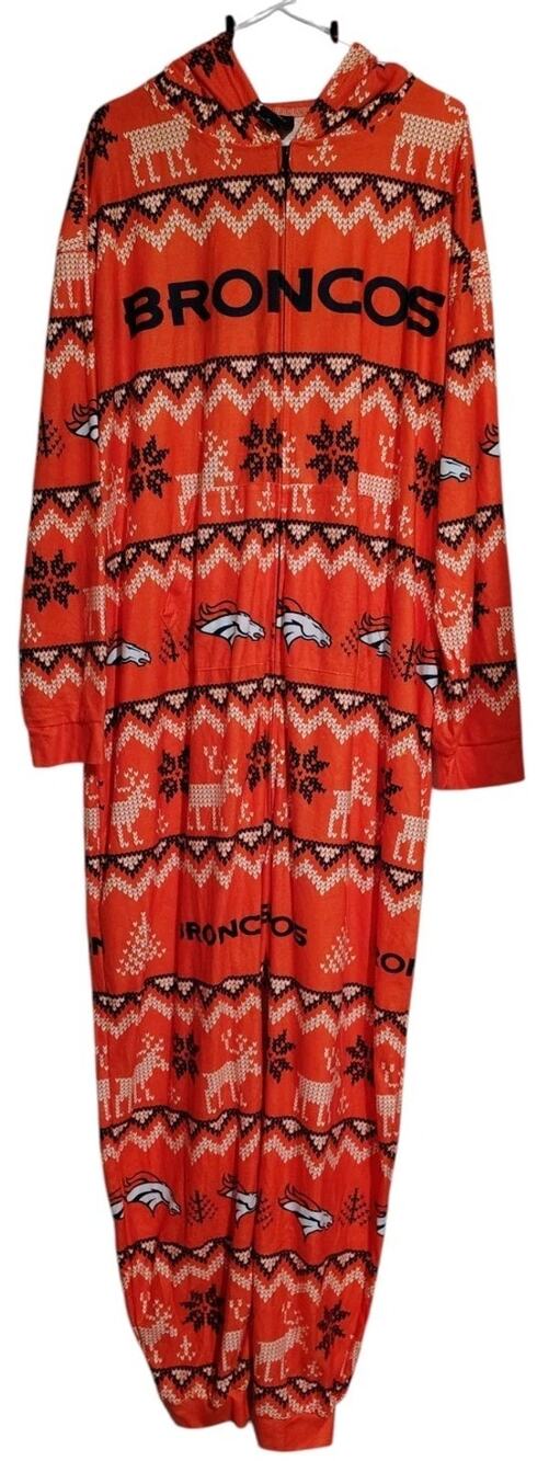 Denver Broncos Pajamas Adult Size XL One Piece Hood Winter NFL Football Team